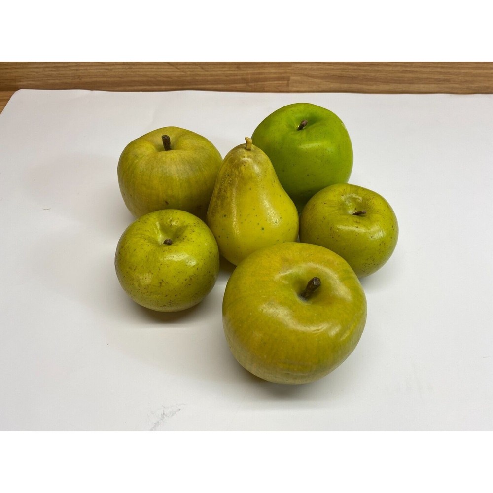 Lot Of Artificial Green Fruits 5 Apples And 1 Pear Realistic Looking Home Decor